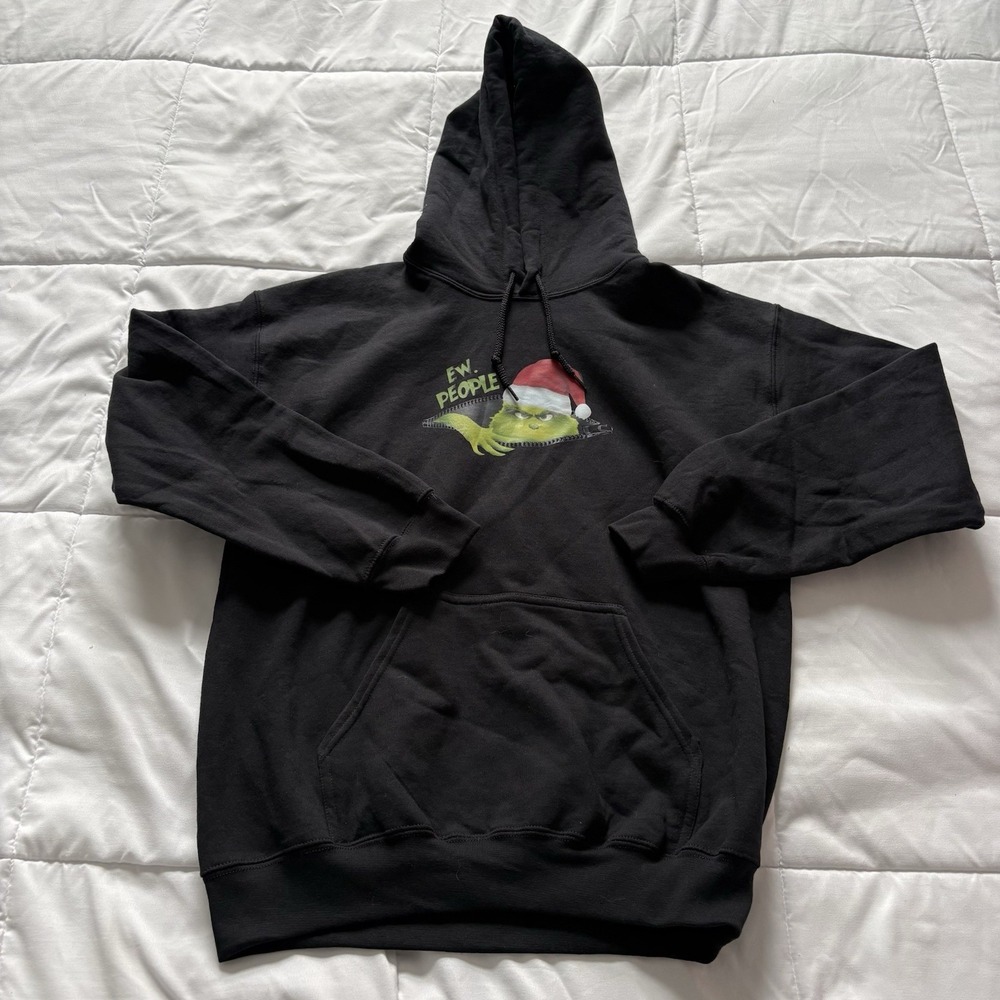 Grinch Christmas Hoodie Sweatshirt Size Medium Black Holiday Ew People Funny